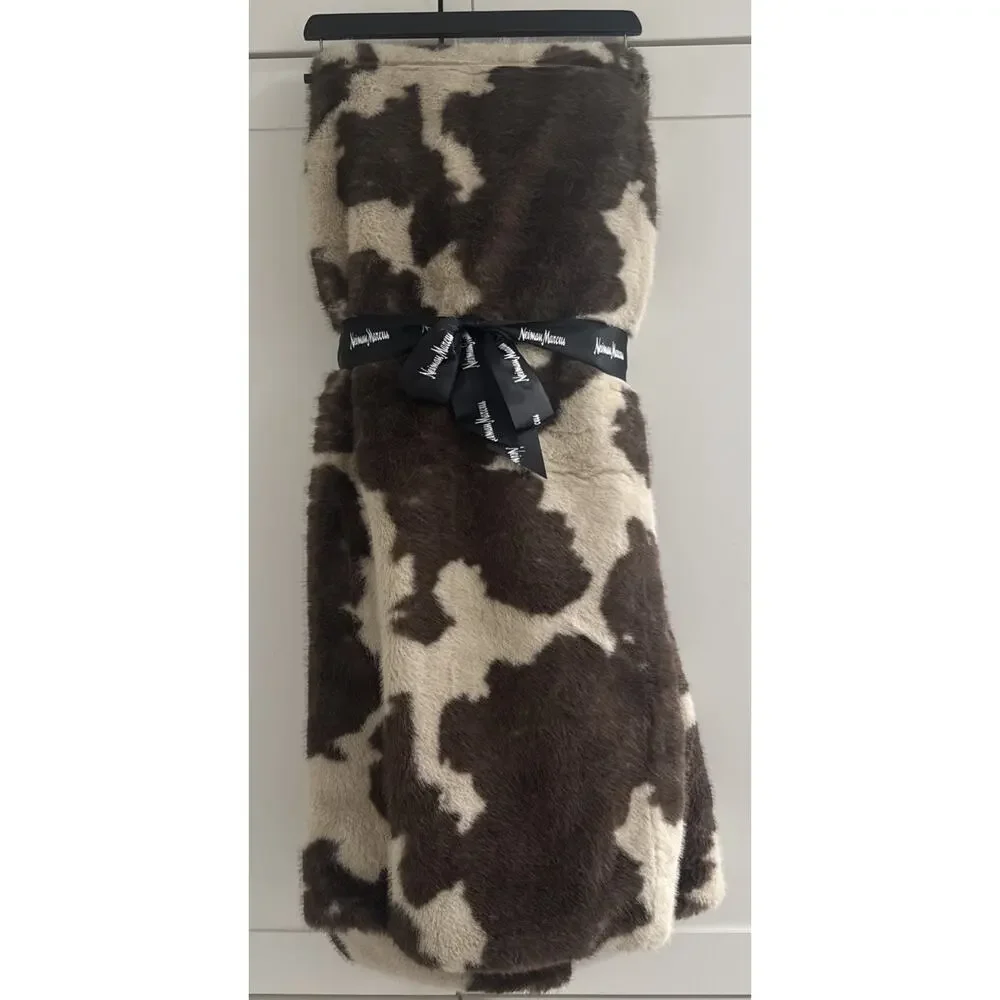 NEIMAN MARCUS Luxury COWHIDE Design Faux Mink Fur Throw Blanket NEW WITH TAGS